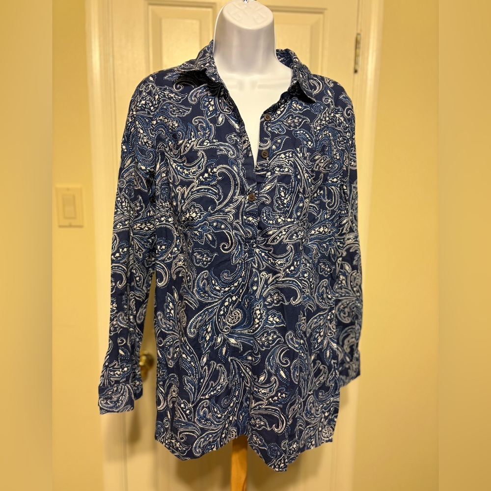 LANDS END Navy & White Paisley Tunic, Size: S 6/8